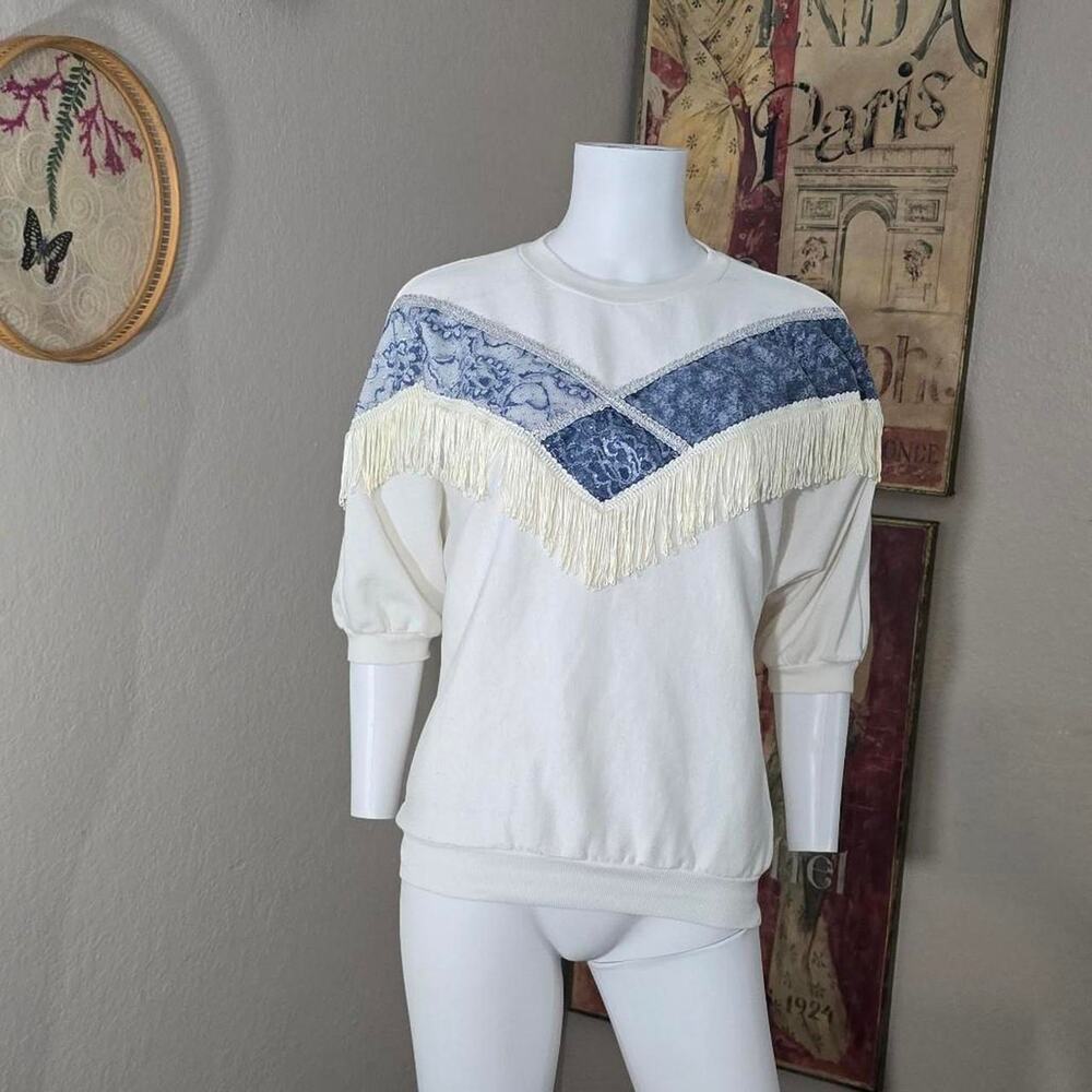 Vintage Western Style Lace and Fringe Batwing Sweater by Weathered Blues